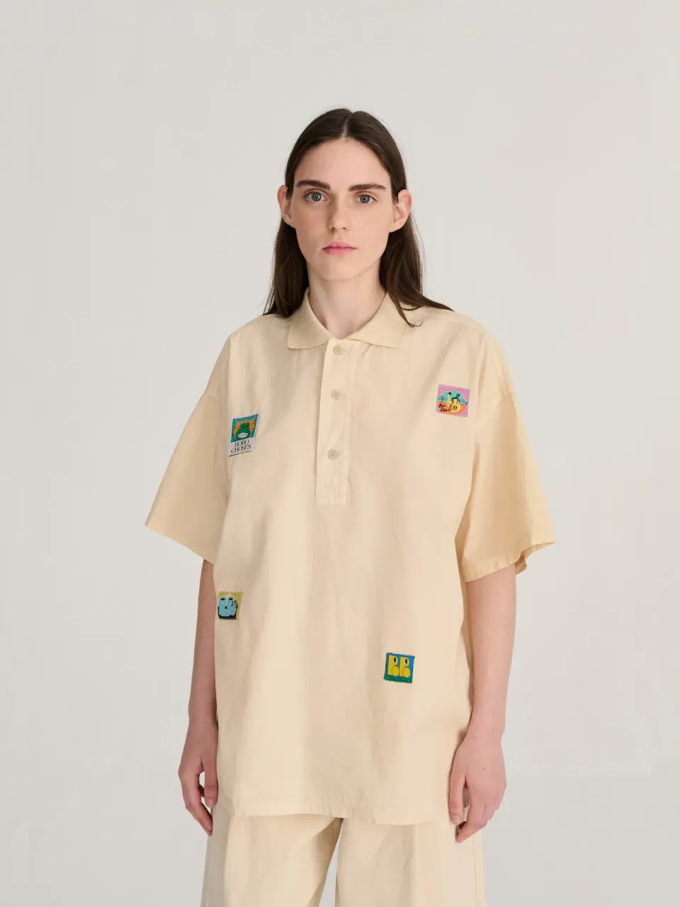 Bobo Choses Labelled oversize poplin polo shirt offwhite M