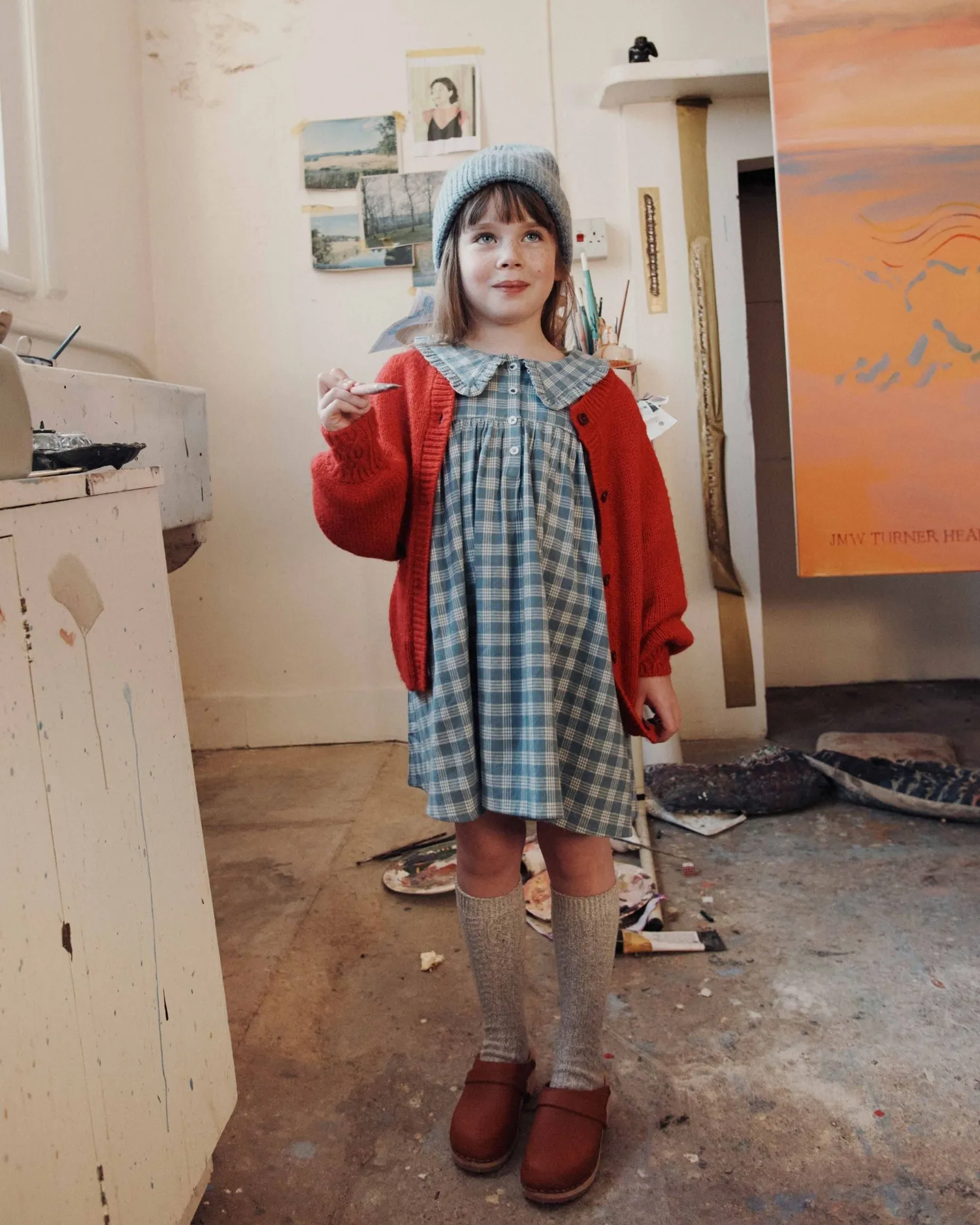 Emile et Ida FM-AE045 kjole blå tern bomuldsflannel