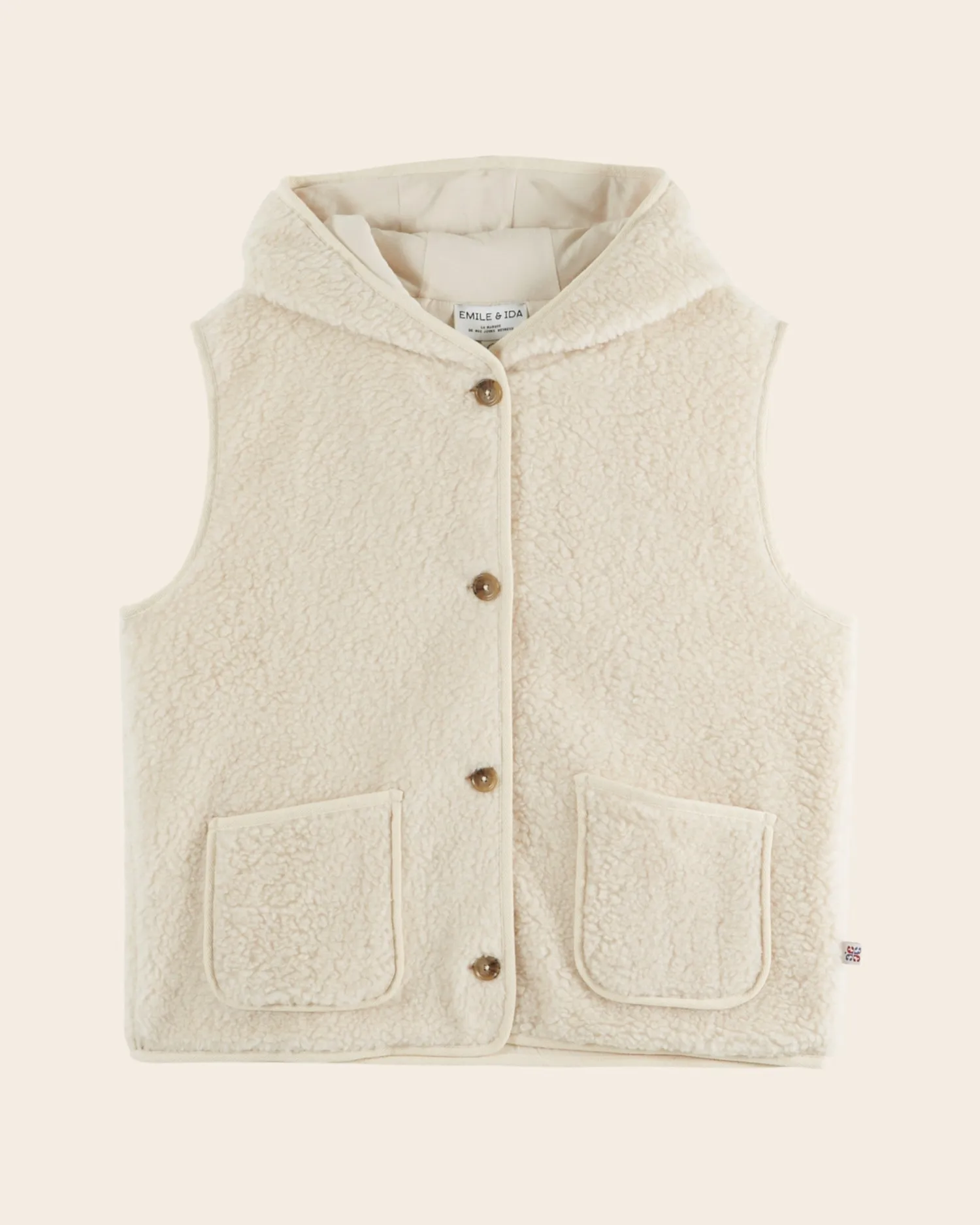 Emile et Ida Eclat vest ecru teddy hætte dame