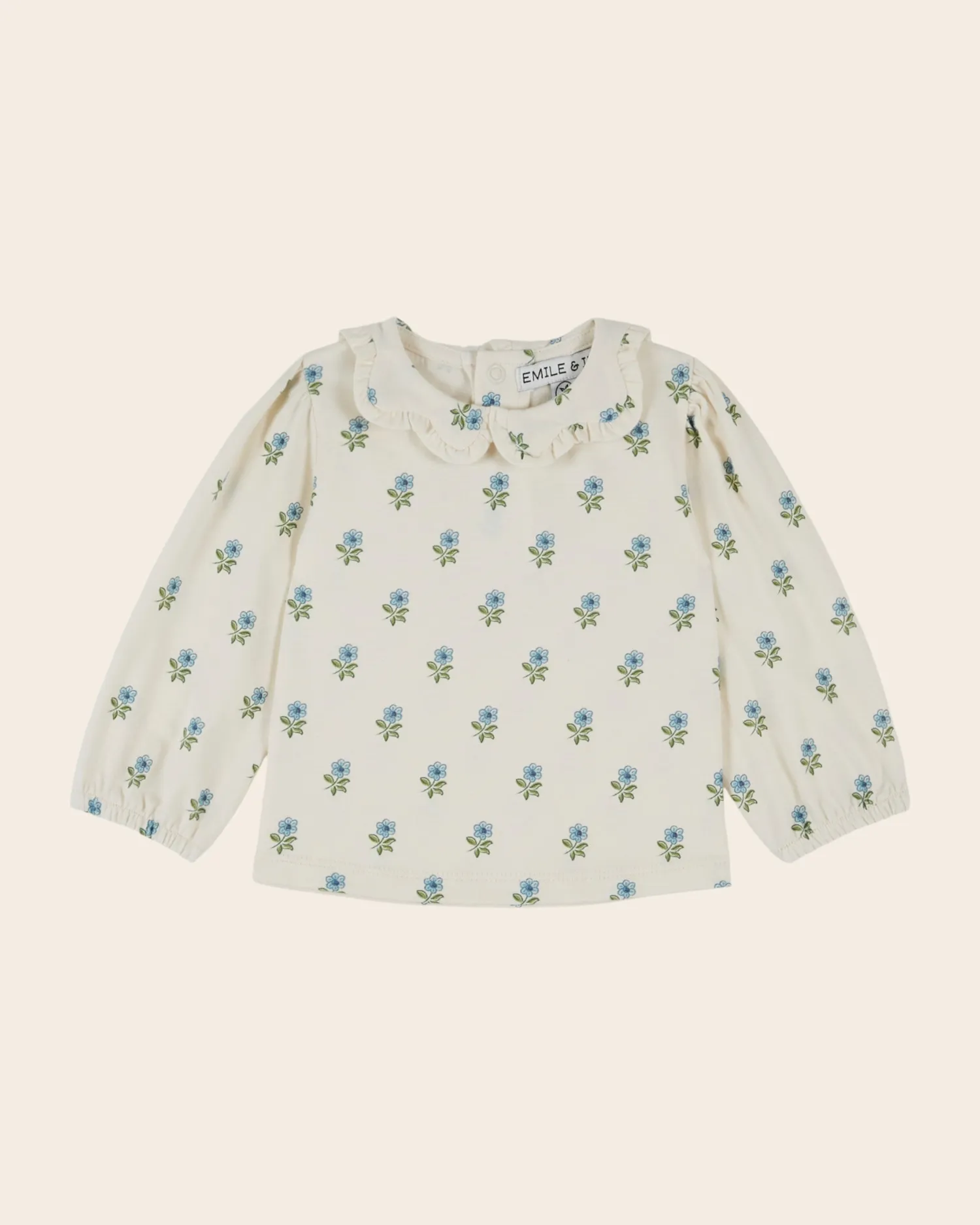 Emile et Ida FM-AE102B bluse ecru blomster økojersey