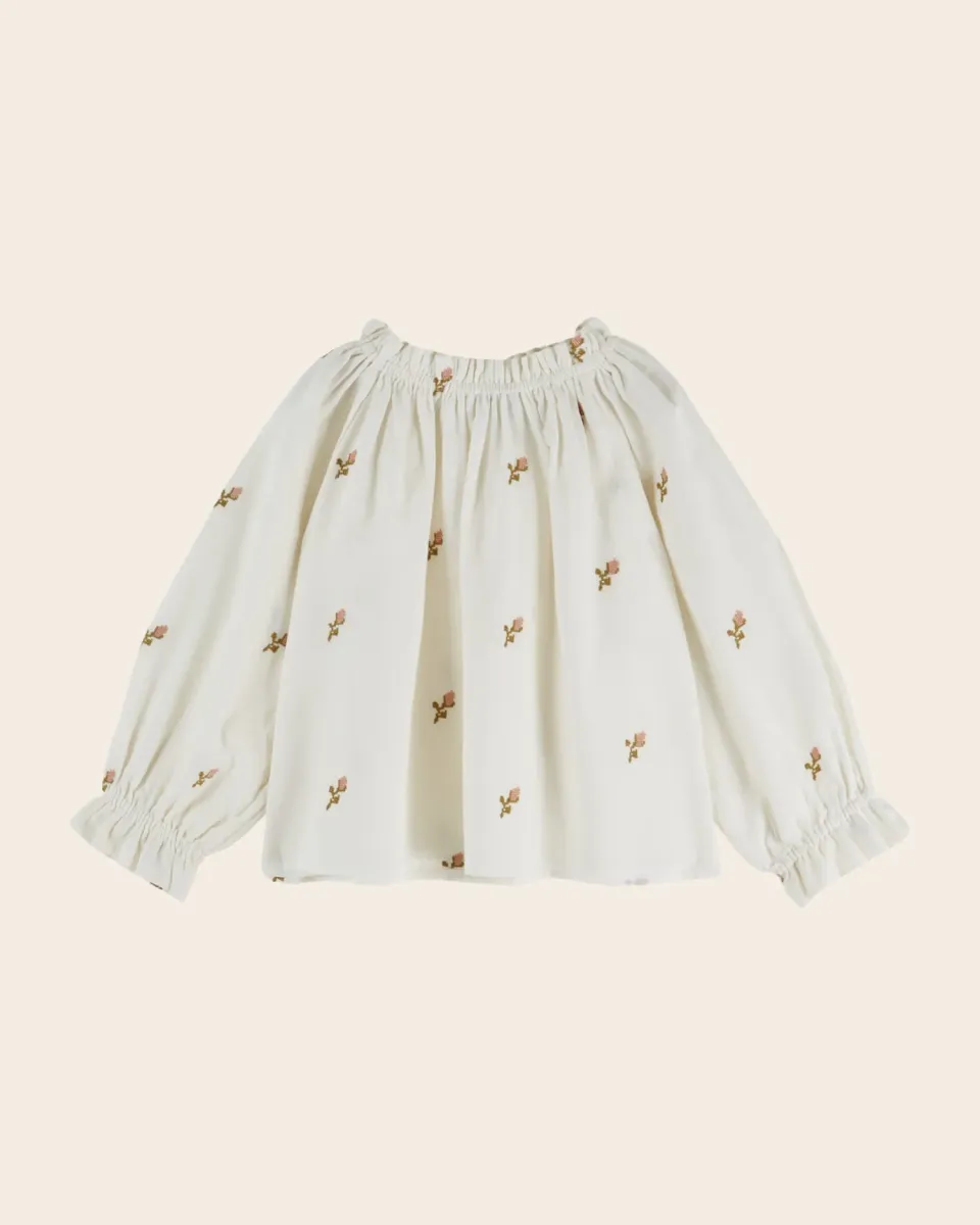 Emile et Ida broderet bluse flonel ecru