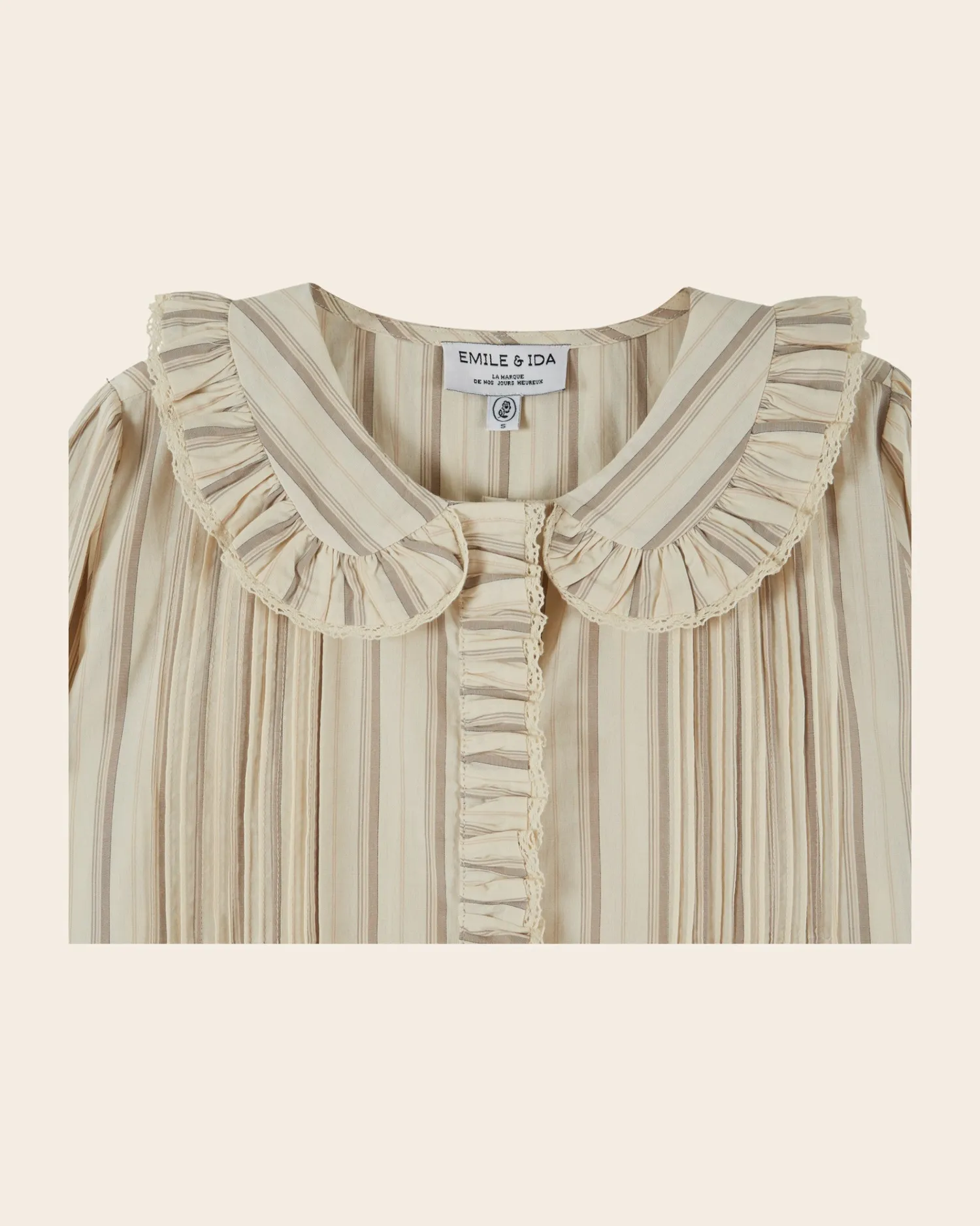 Emile et Ida Plissée Rayures Beige bluse beige stribet bomuld