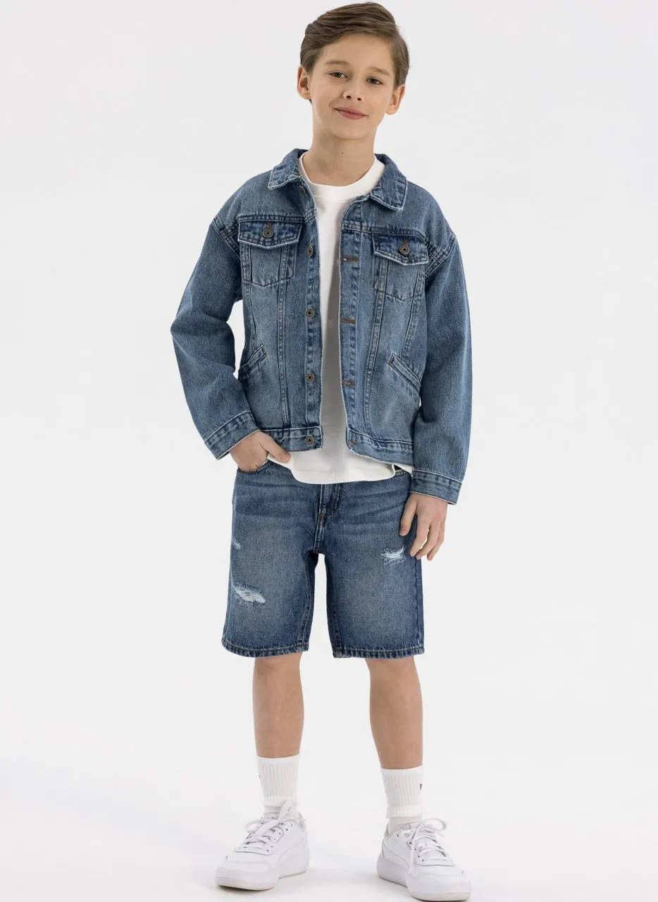 Minoti 42367 denimjakke blå til drenge bomuld