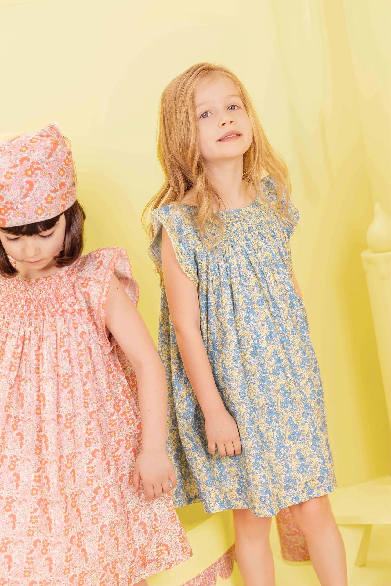 Bonton Léna kjole blå blomstret pige