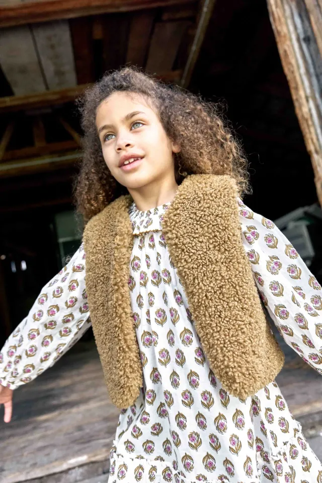 Bonton Daria kjole blockprint ecru bomuld 2-14A