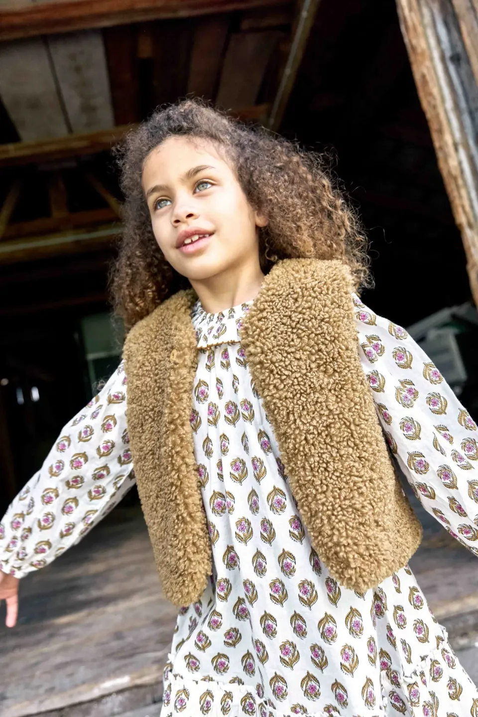 Bonton Daria kjole blockprint ecru bomuld 2-14A