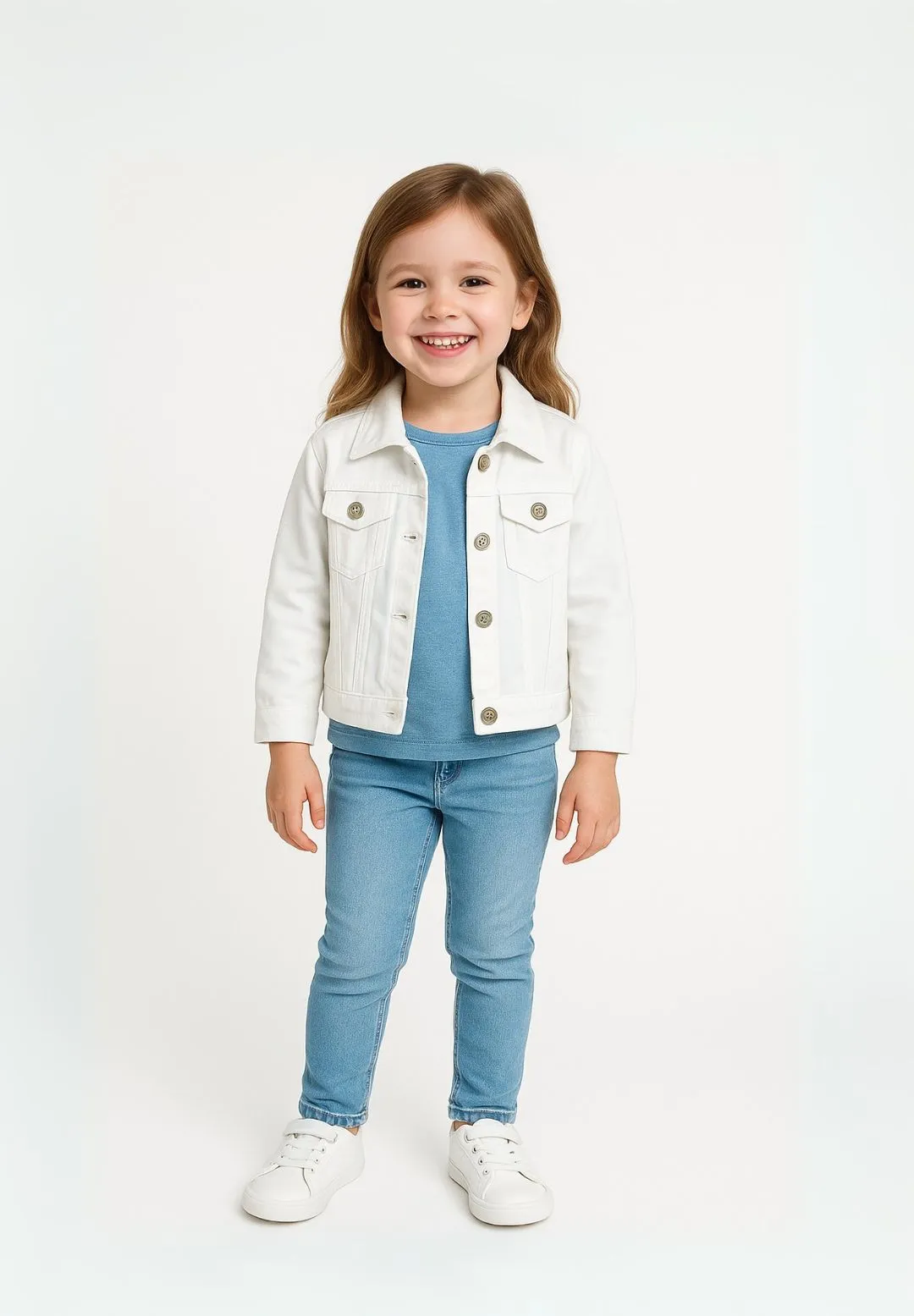 Minoti 38847 jeansjakke hvid acid-wash til piger