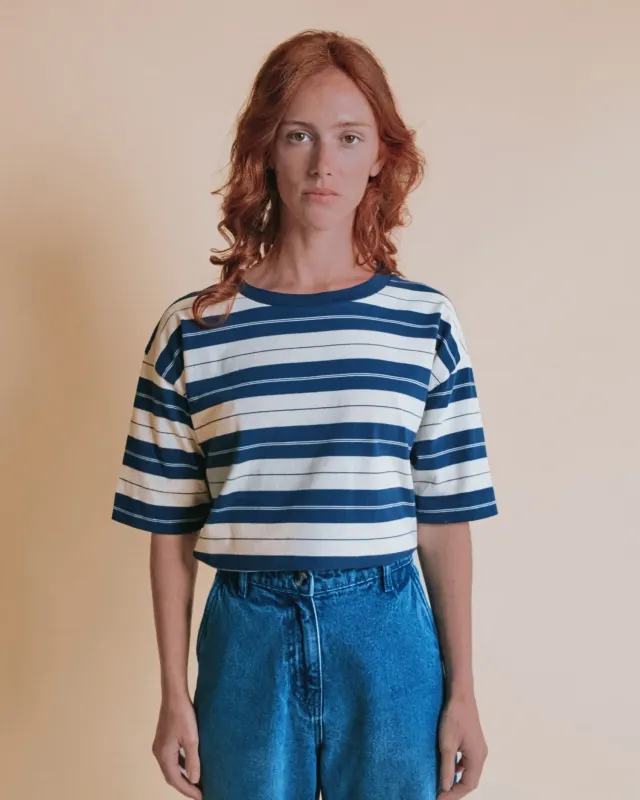 Emile et Ida Eddy t-shirt oversize blå stribet øko
