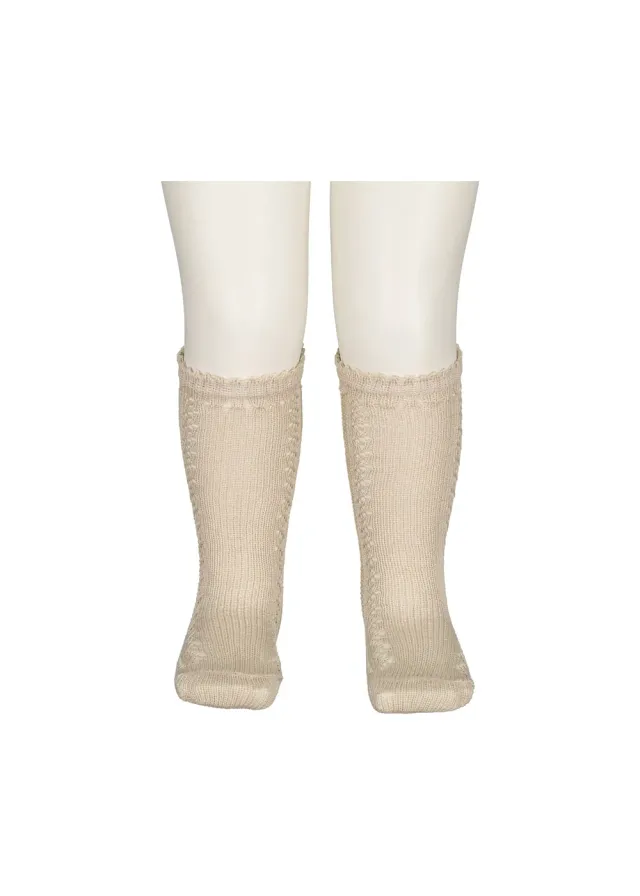 MarMar Copenhagen Knee Socks Pointelle knæstrømper Warm Pearl beige