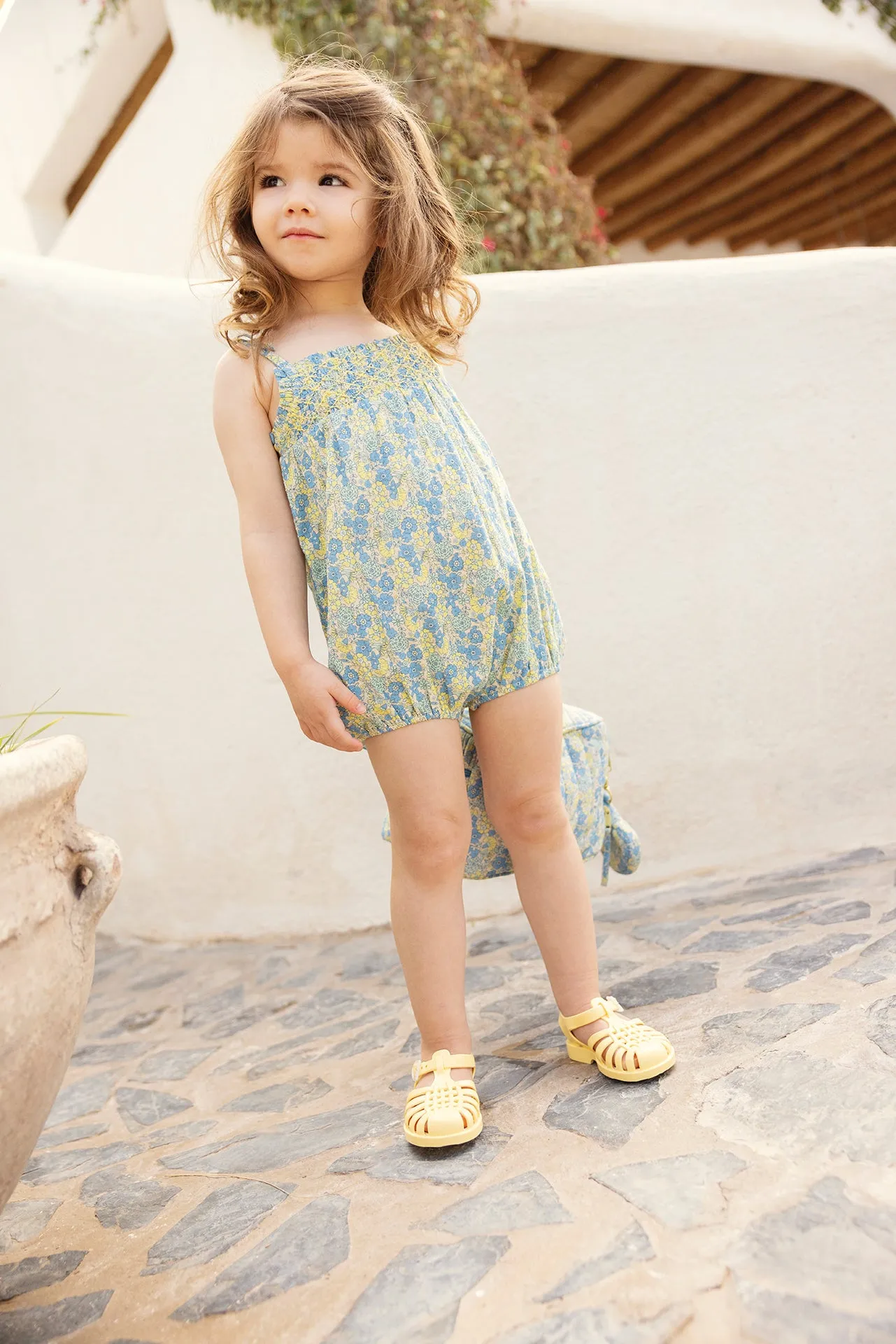 Bonton Calina Fleur Vintage Bleu buksedragt blå blomstret