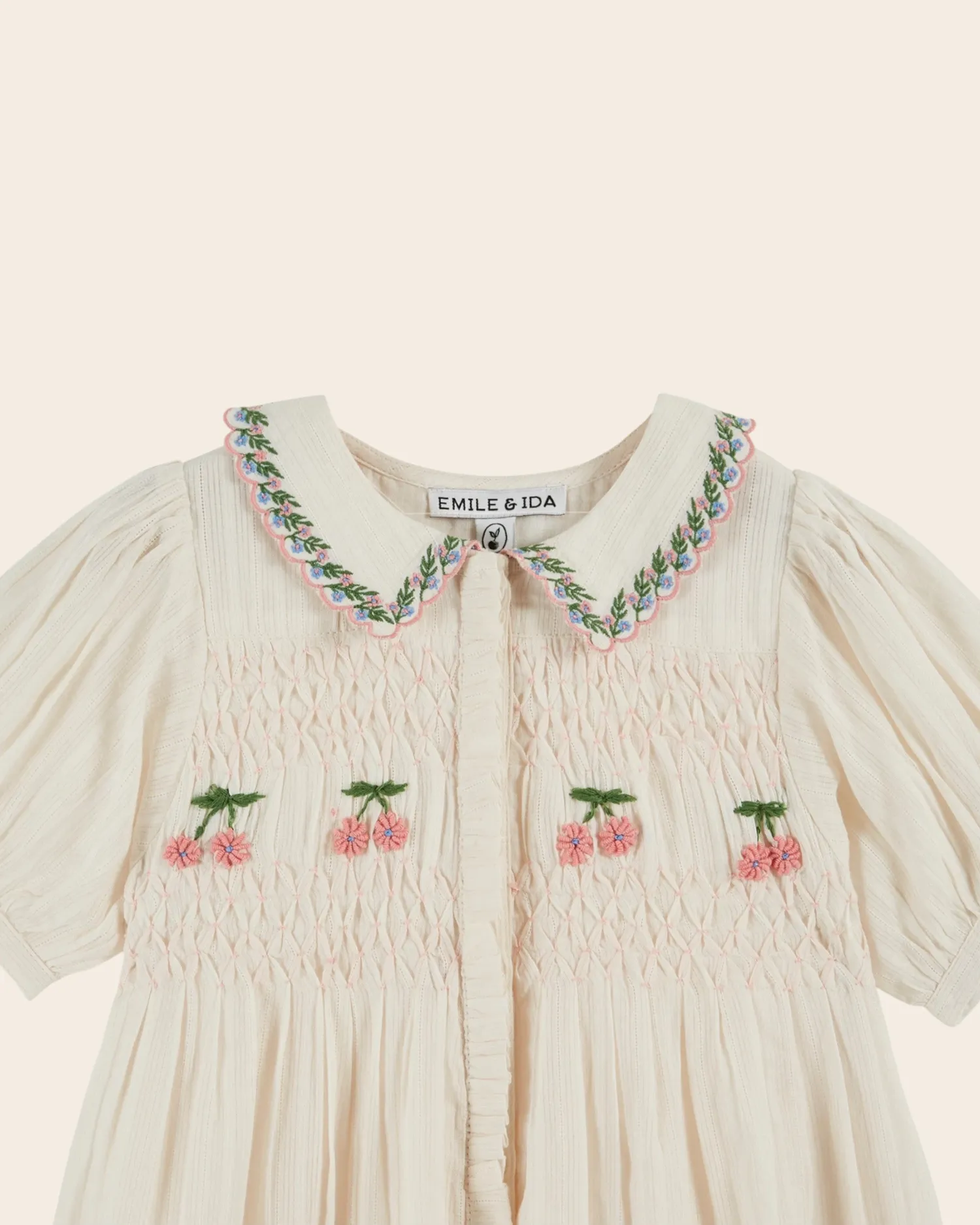 Emile et Ida kjole creme smock broderet bomuld