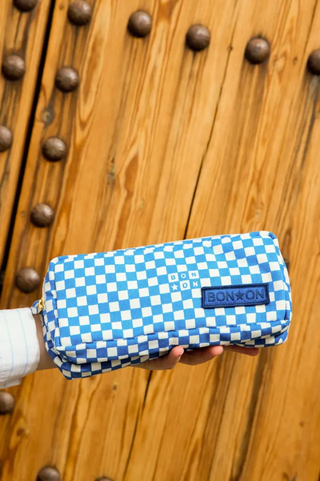 Bonton Damier Bleu penalhus 25 cm blå ternet