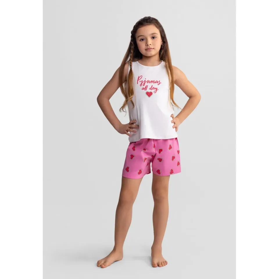 Minoti 44900 pyjamas 2-pak hvid shorts til piger