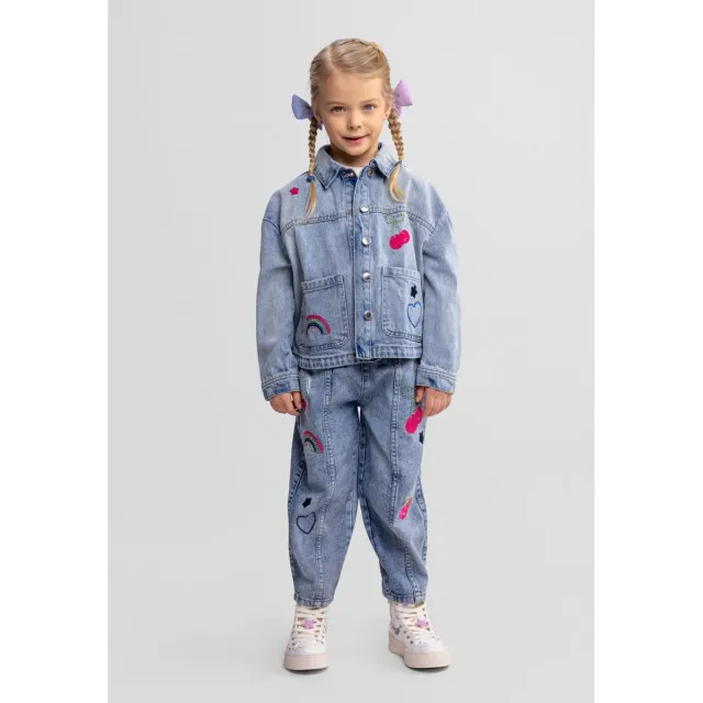 Minoti 44677 jeans piger lyseblå bærbroderi 104
