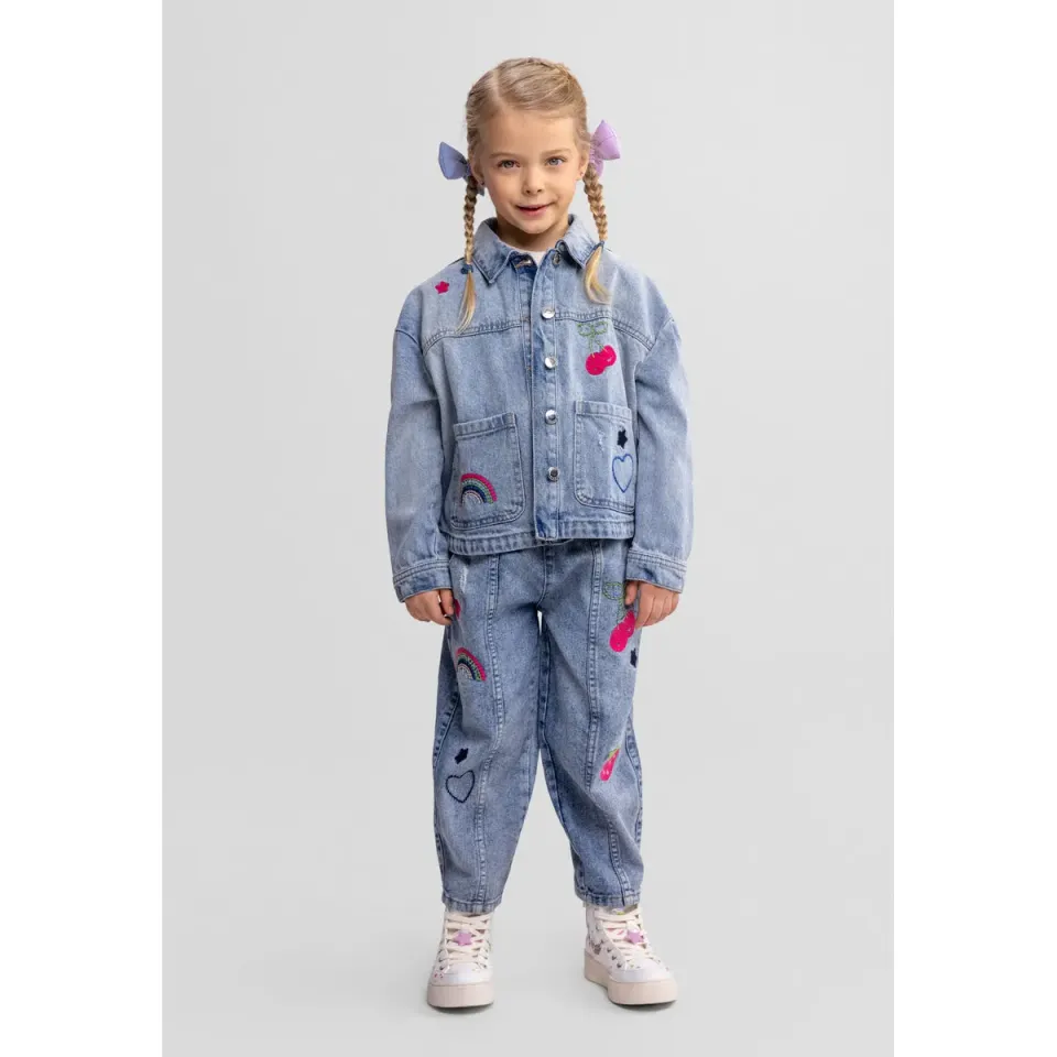 Minoti 44677 jeans piger lyseblå bærbroderi 104