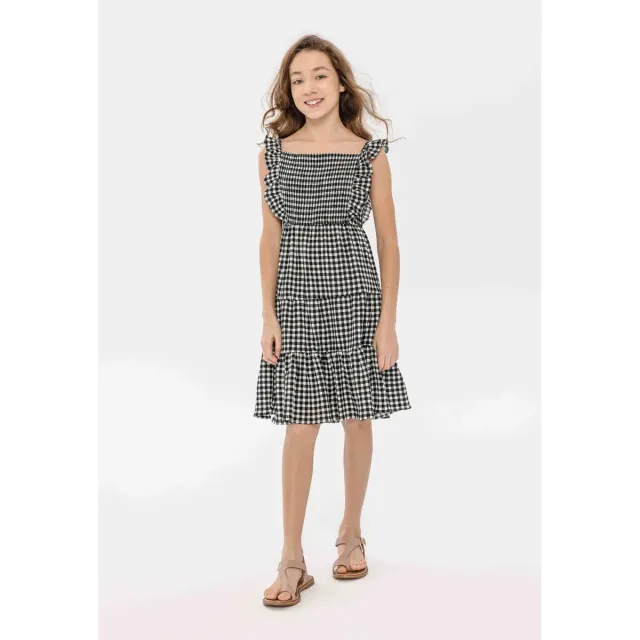 Minoti 38292 etagekjole sort-hvid ternet