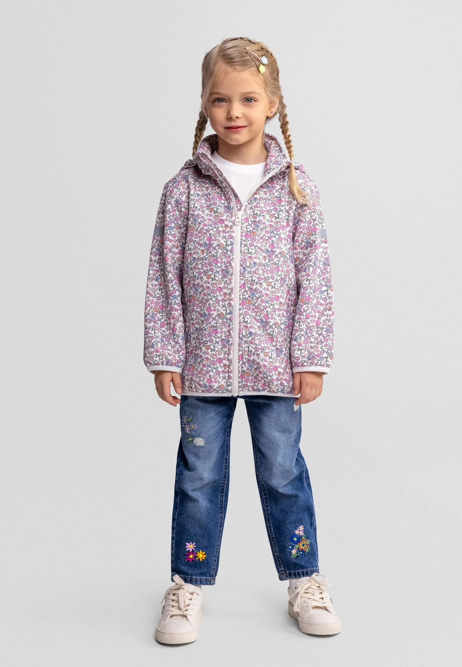 Minoti 44576 softshelljakke til piger creme blomster