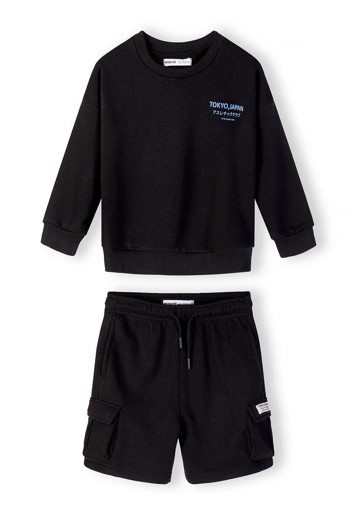 Minoti 44789 sæt sweatshirt shorts sort str 128