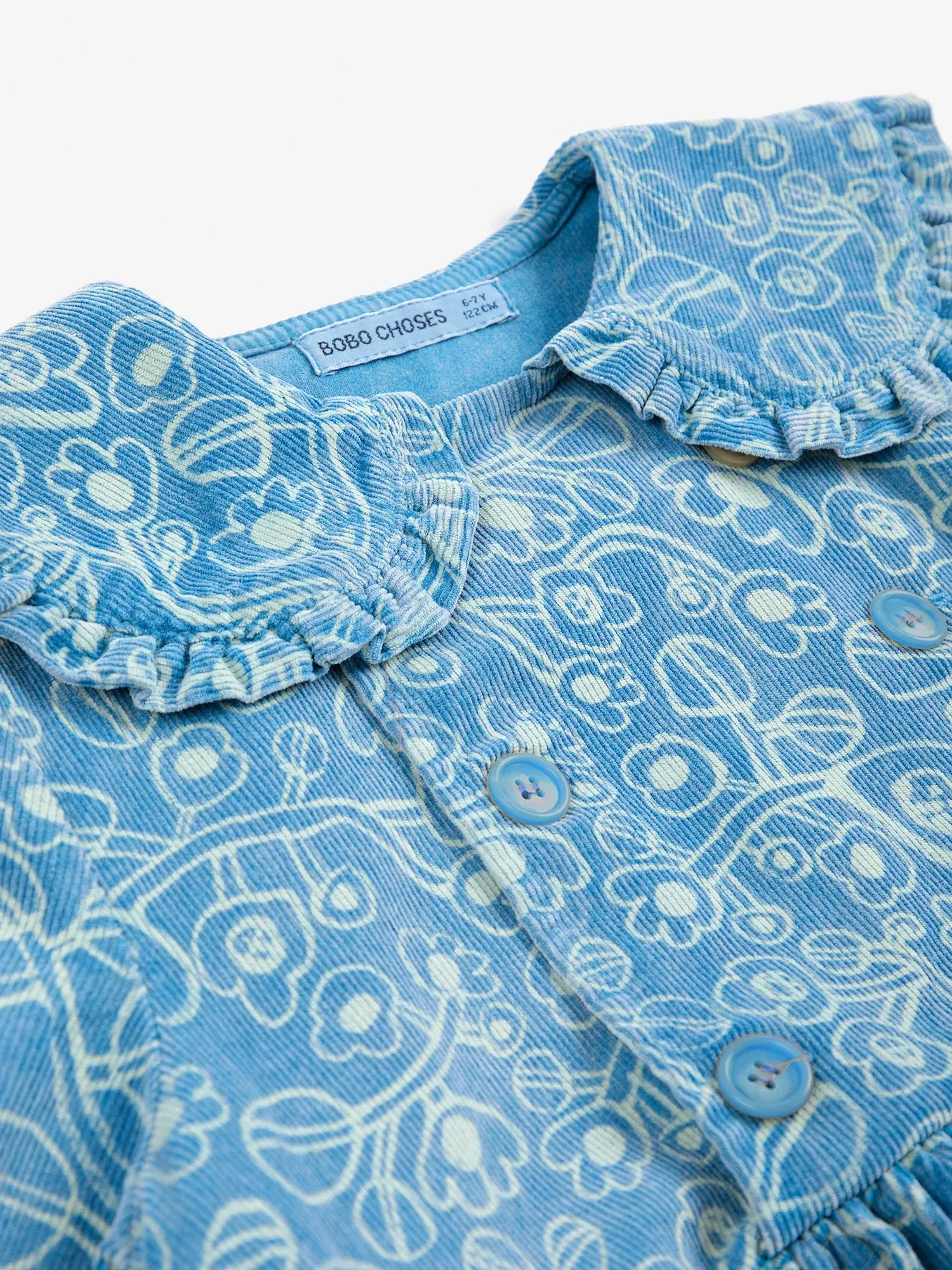 Bobo Choses Sketchy Flowers cordfløjl kjole 2-3Y blå