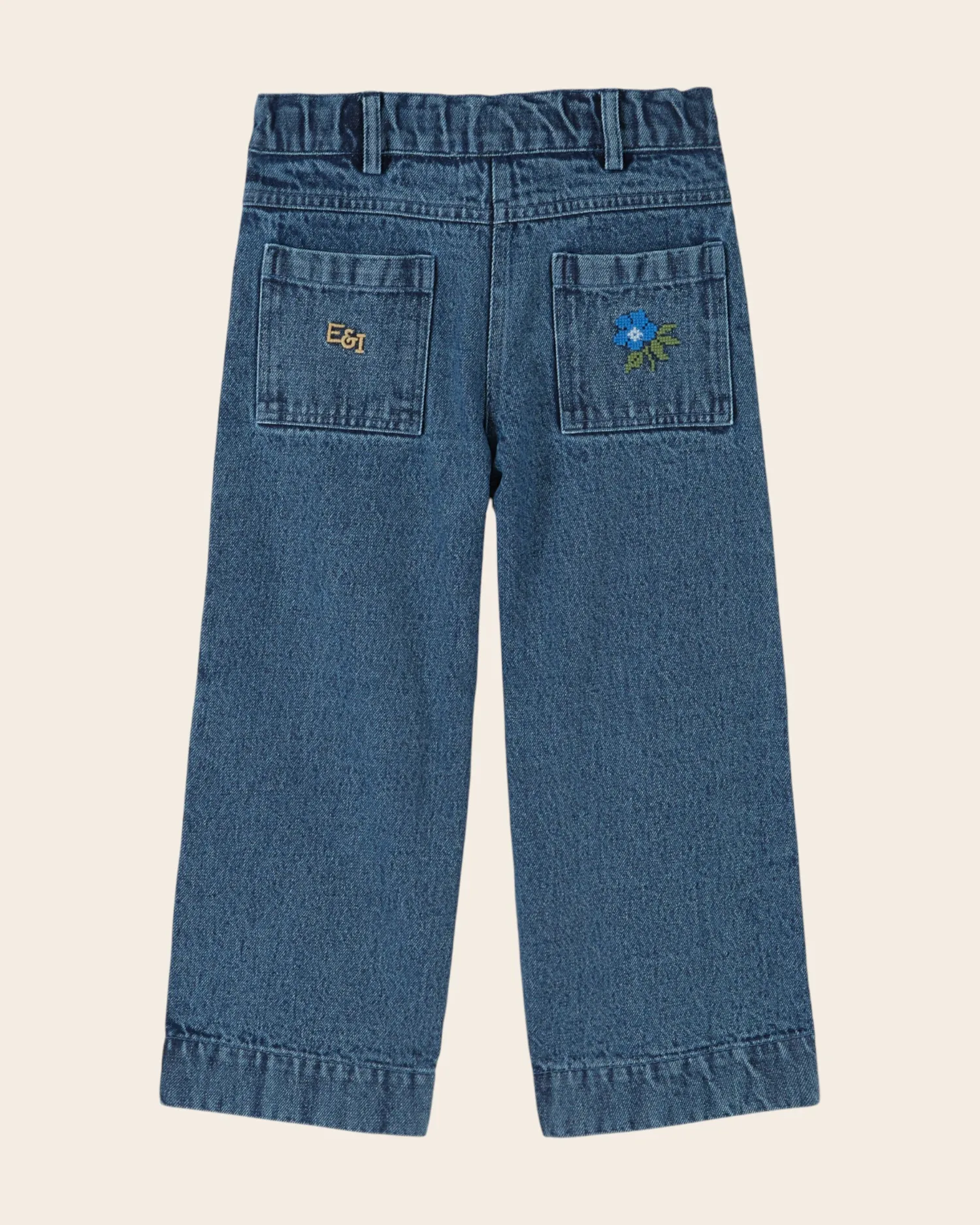 Emile et Ida denimbukser blå broderet blomst børn