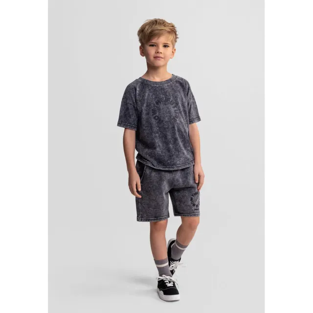 Minoti 44791 shorts-sæt grå acid-wash
