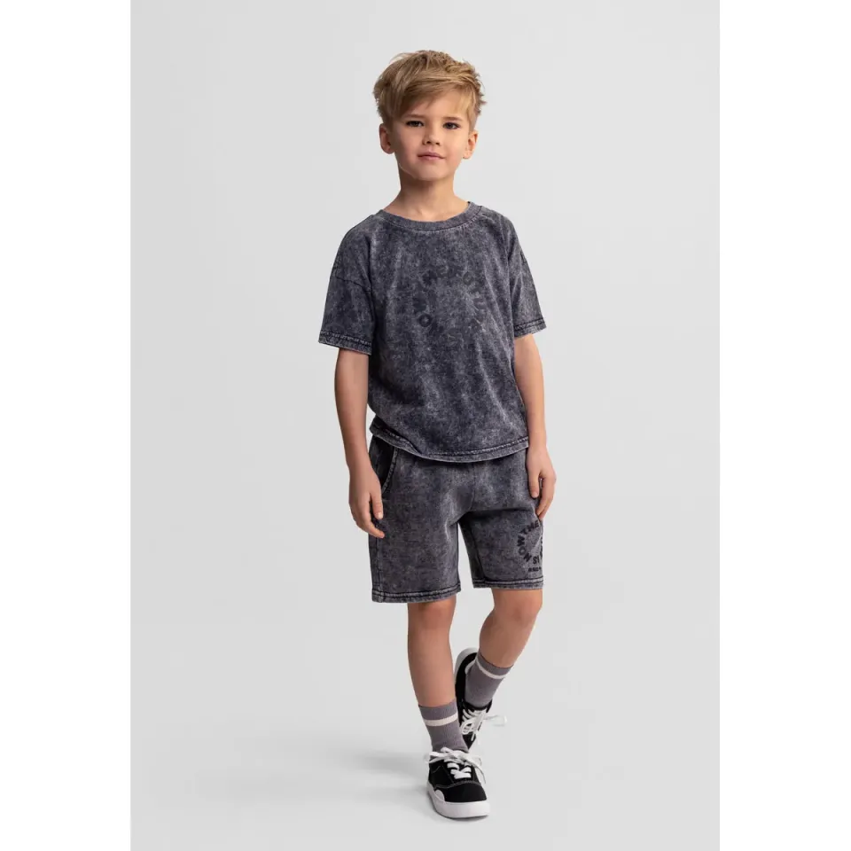 Minoti 44791 shorts-sæt grå acid-wash
