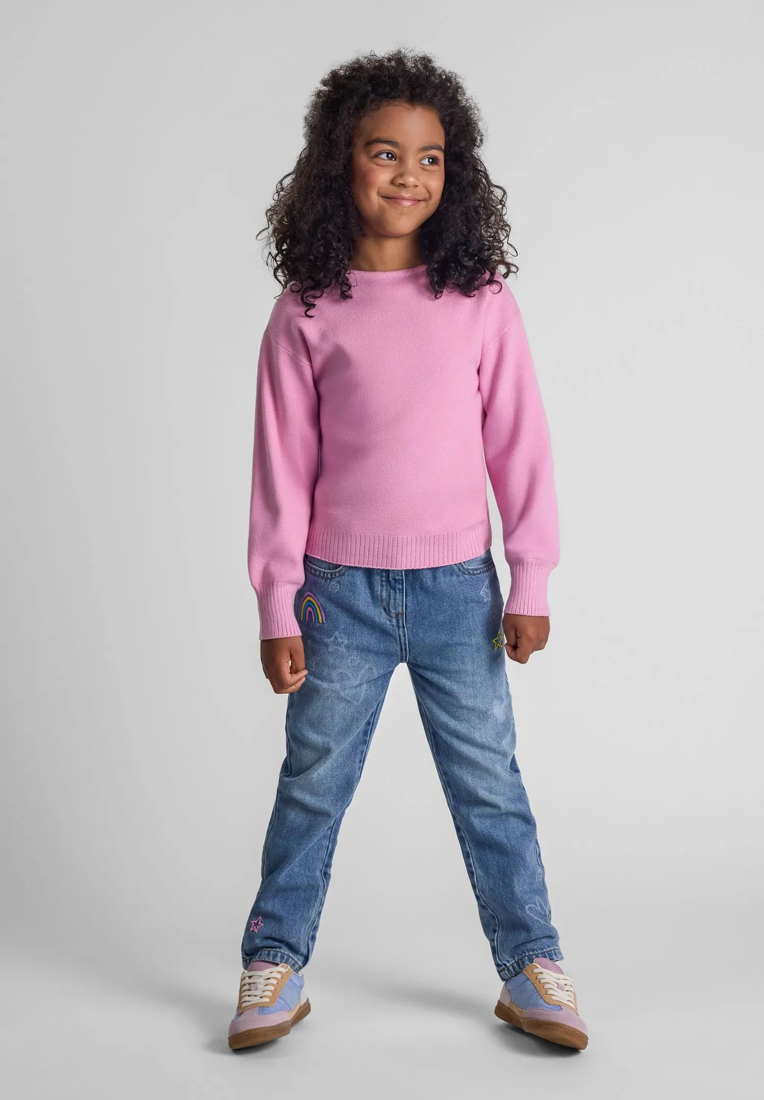Minoti 43901 pullover rosa bådudskæring pige strukturstrik