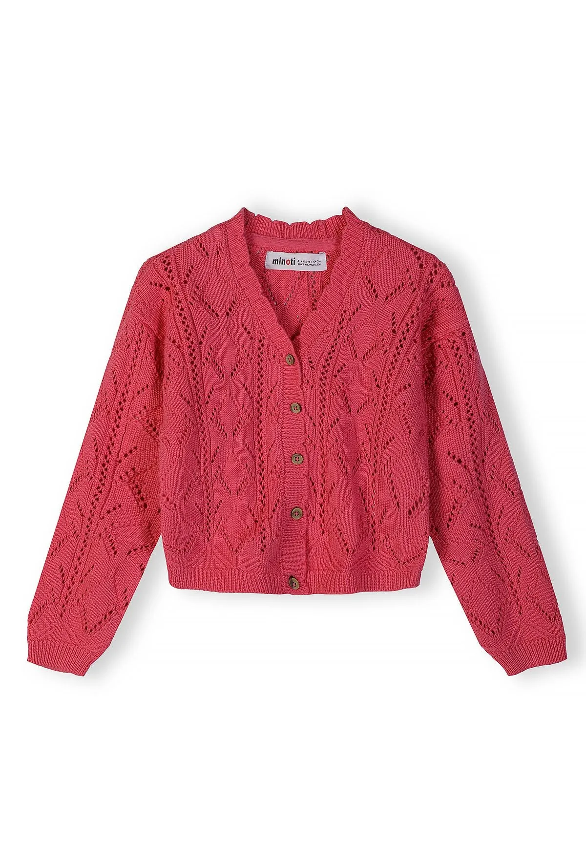 Minoti 44704 strikcardigan til piger mørk rosa bomuld