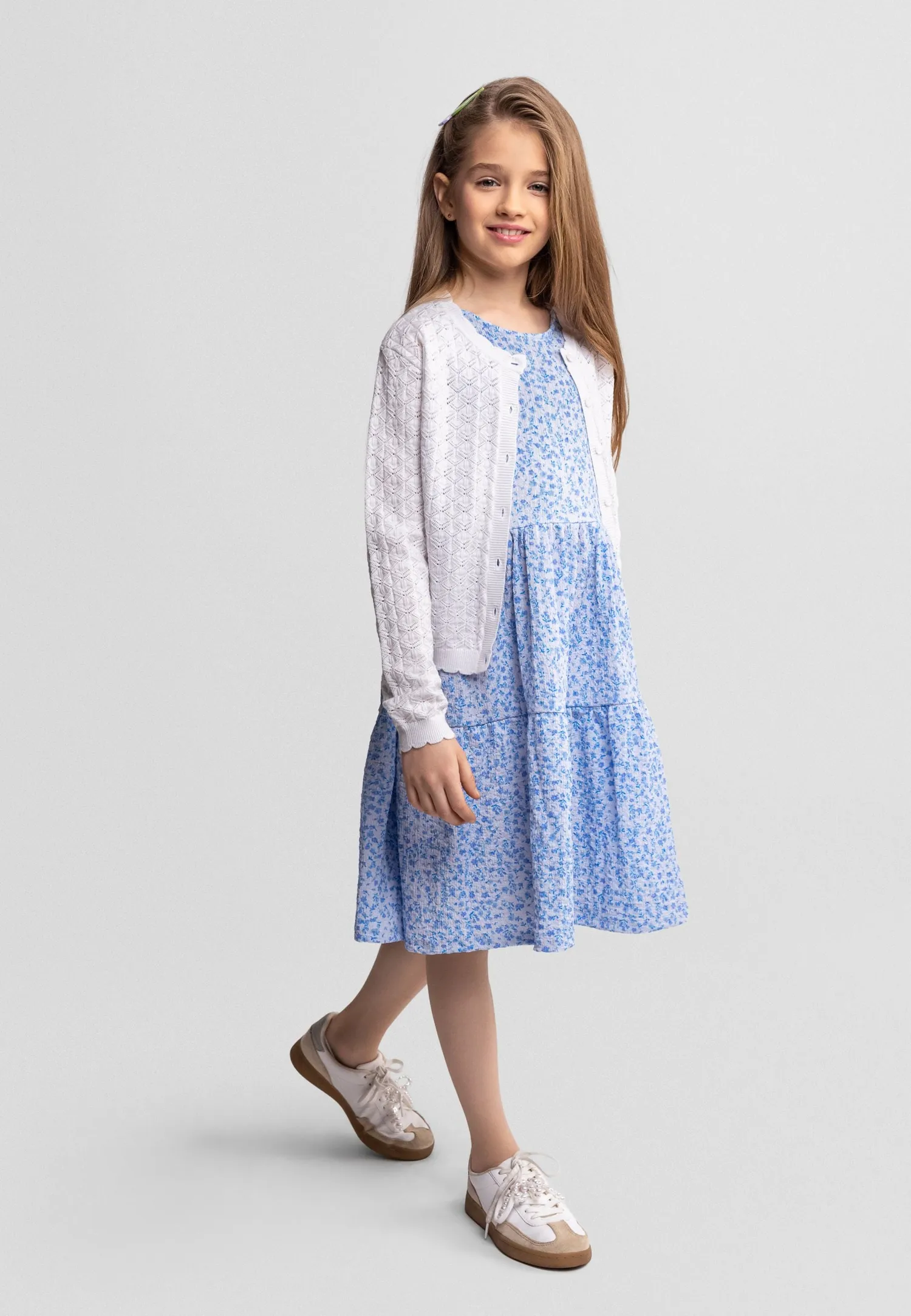 Minoti 44718 Strikcardigan hvid pointelle