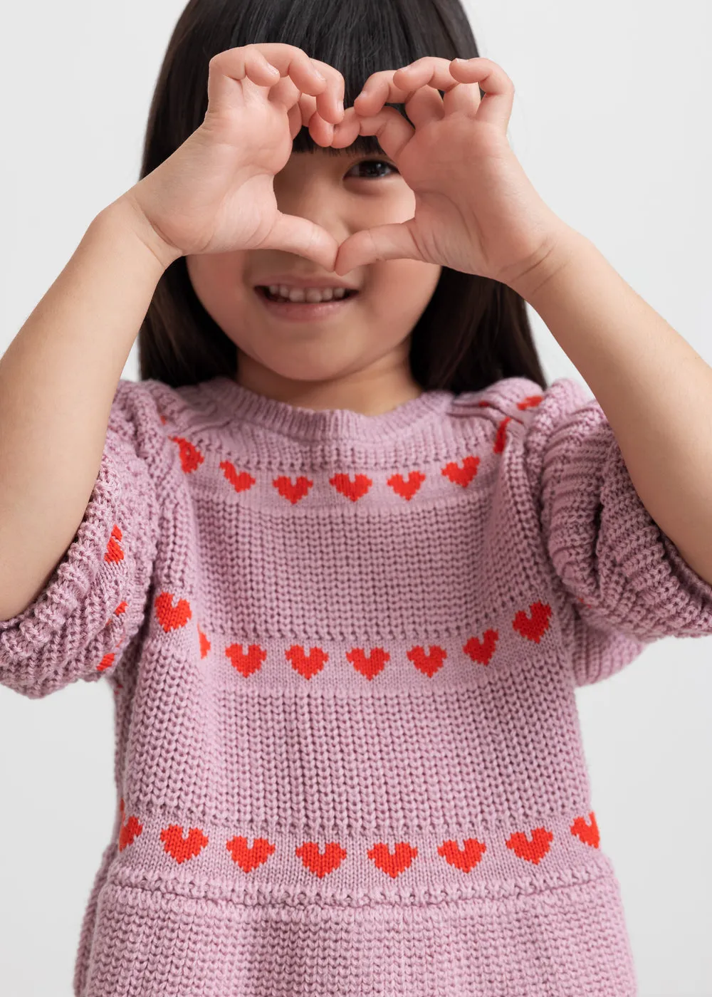 MarMar Daso strikkjole Soft Berry Hearts hjerter