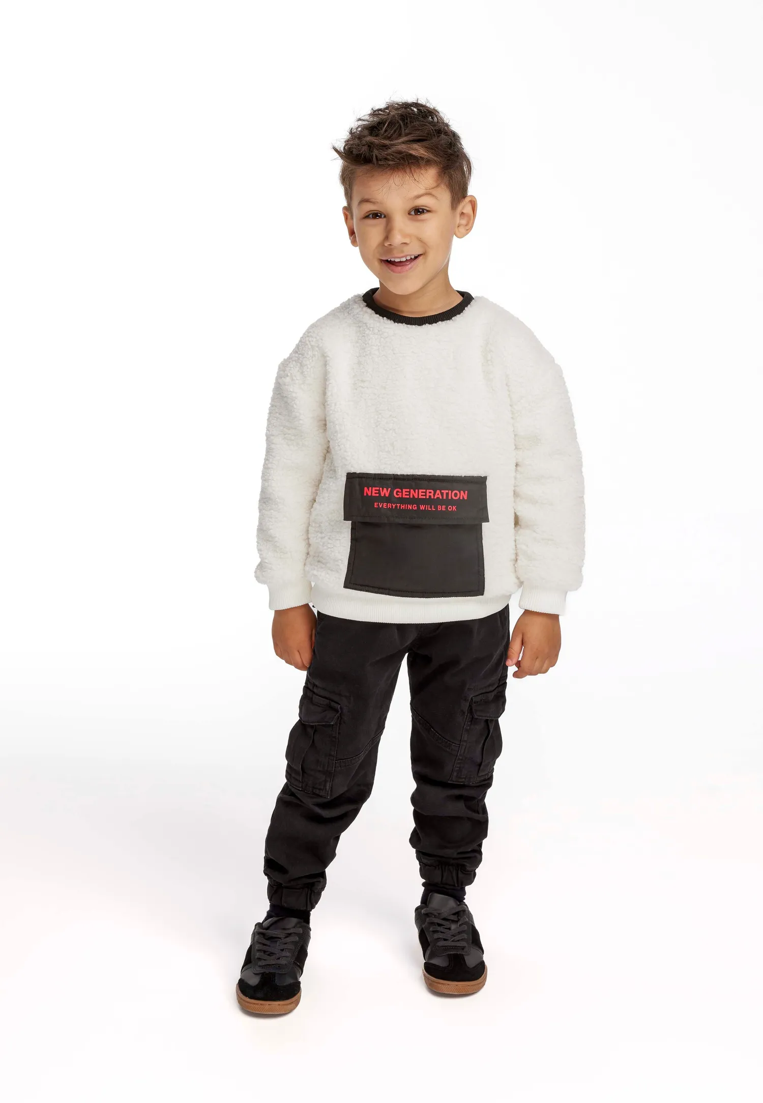 Minoti sweatshirt til drenge hvid teddyfleece