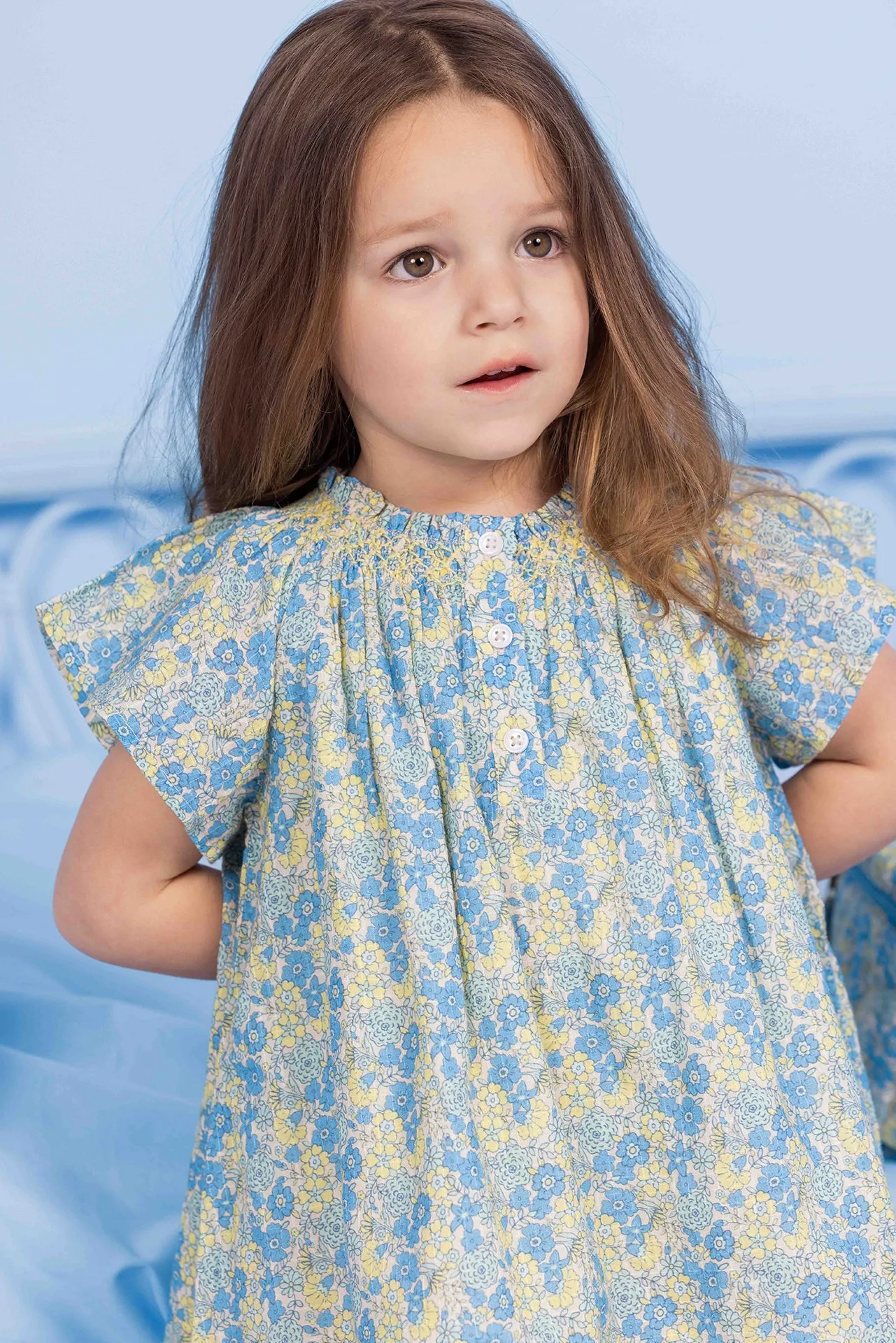 Bonton Noisette Fleur Vintage kjole blå blomstret
