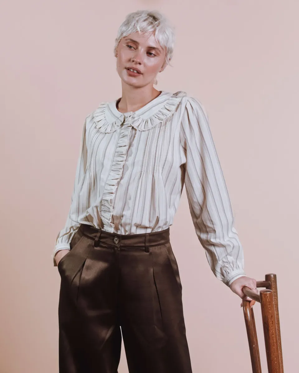 Emile et Ida Plissée Rayures Beige bluse beige stribet bomuld