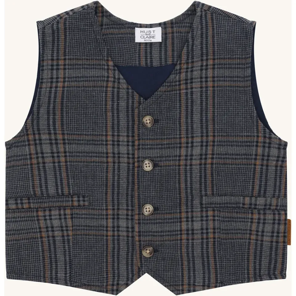 Hust & Claire HCEick Check vest grey blend bomuld