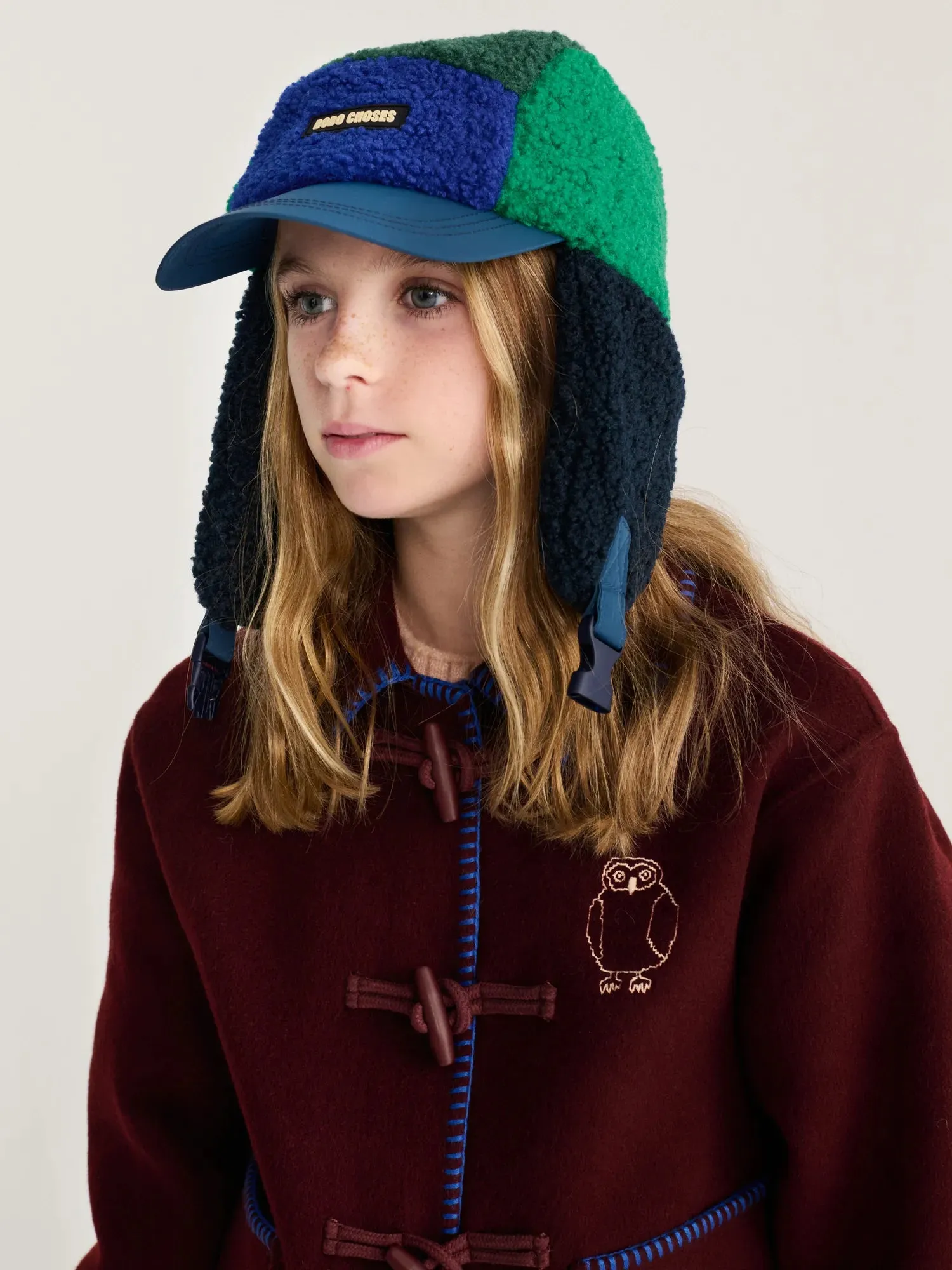 Bobo Choses All About Monsters color block sheepskin chapka navy HEAD52