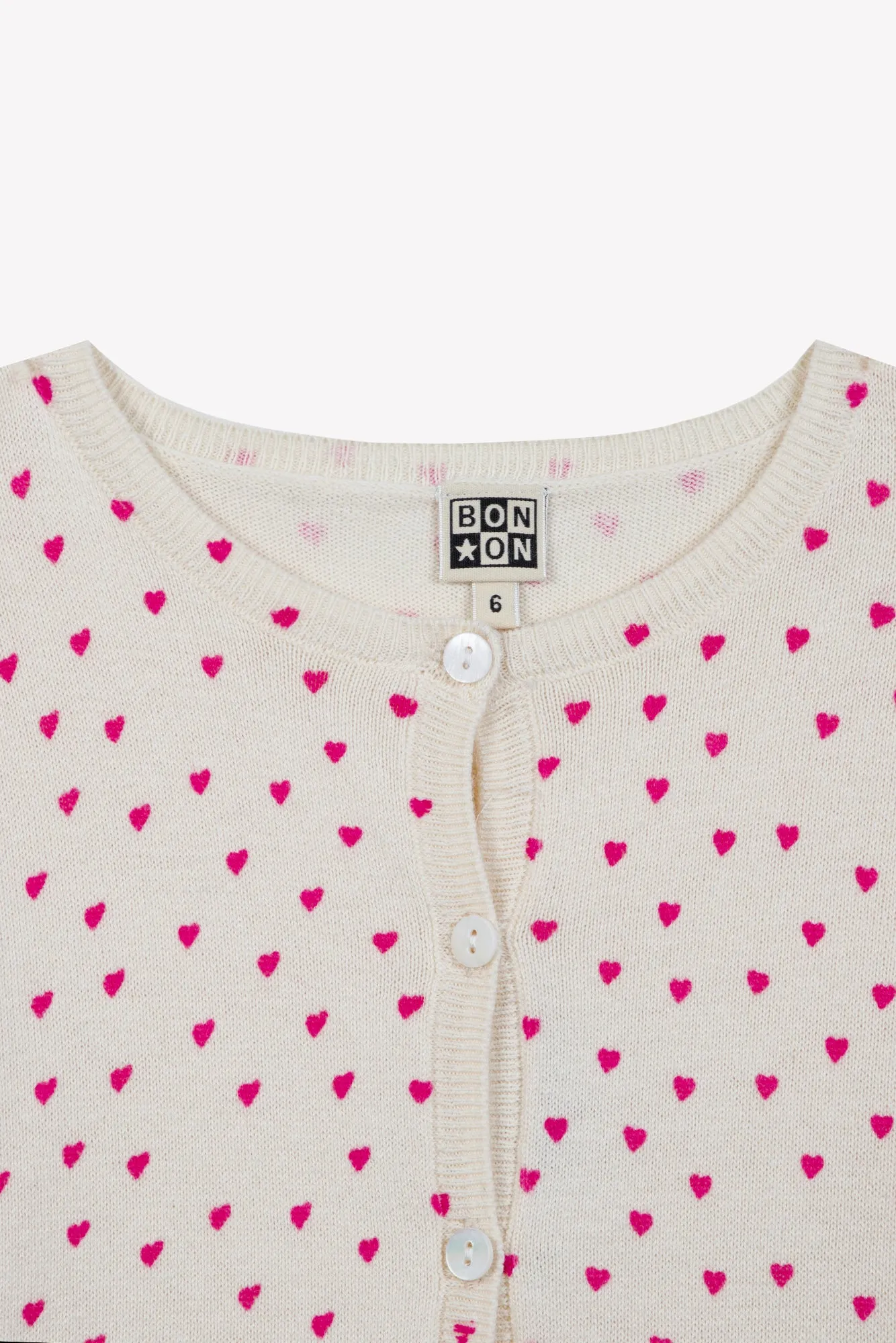 Bonton Lilou Love cardigan hjerter ecru 2-14 år