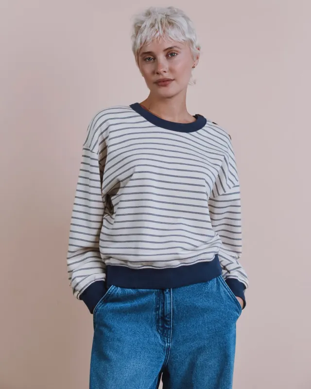 Emile et Ida Elliot sweatshirt dame ecru stribet øko