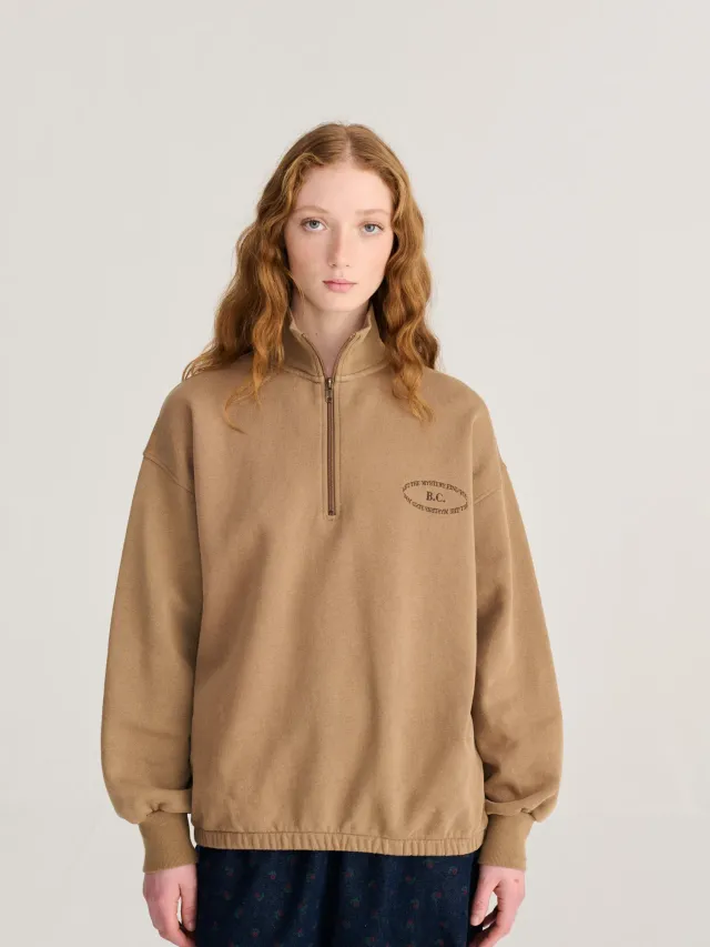 Bobo Choses All About Monsters half zip sweatshirt khaki