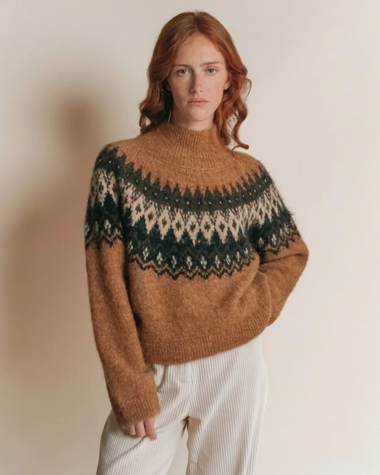 Emile et Ida Ecrin pullover karamel jacquard uld