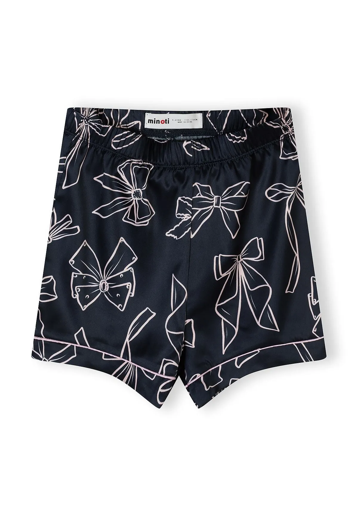 Minoti 44910 pyjamas mørkeblå satin med sløjfer