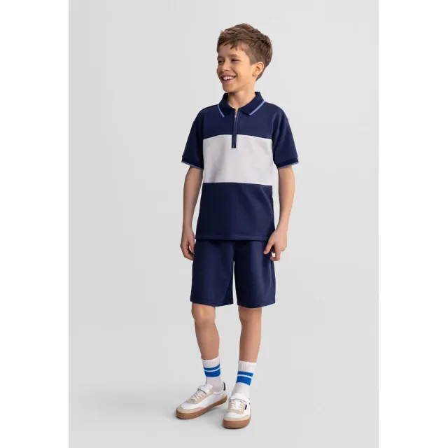 Minoti 44887 polo shorts sæt mørkeblå piqué