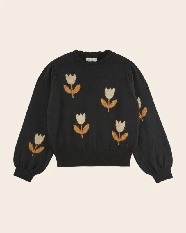 Emile et Ida Eva pullover sort tulipan mohair