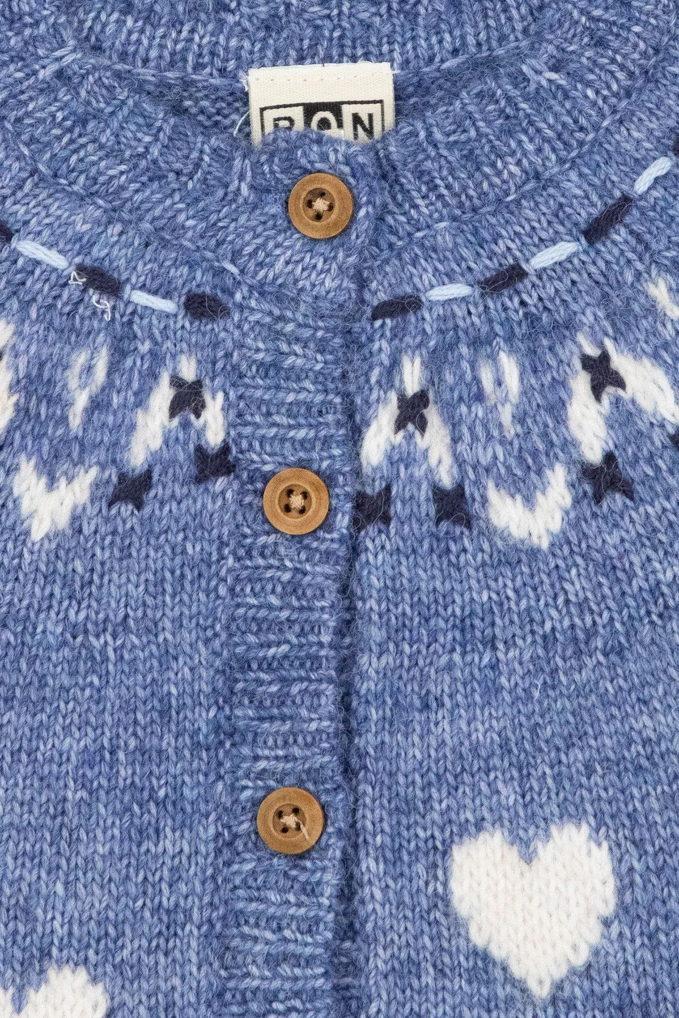 Bonton Pastel Blue vest til baby lyseblå uld hjerter