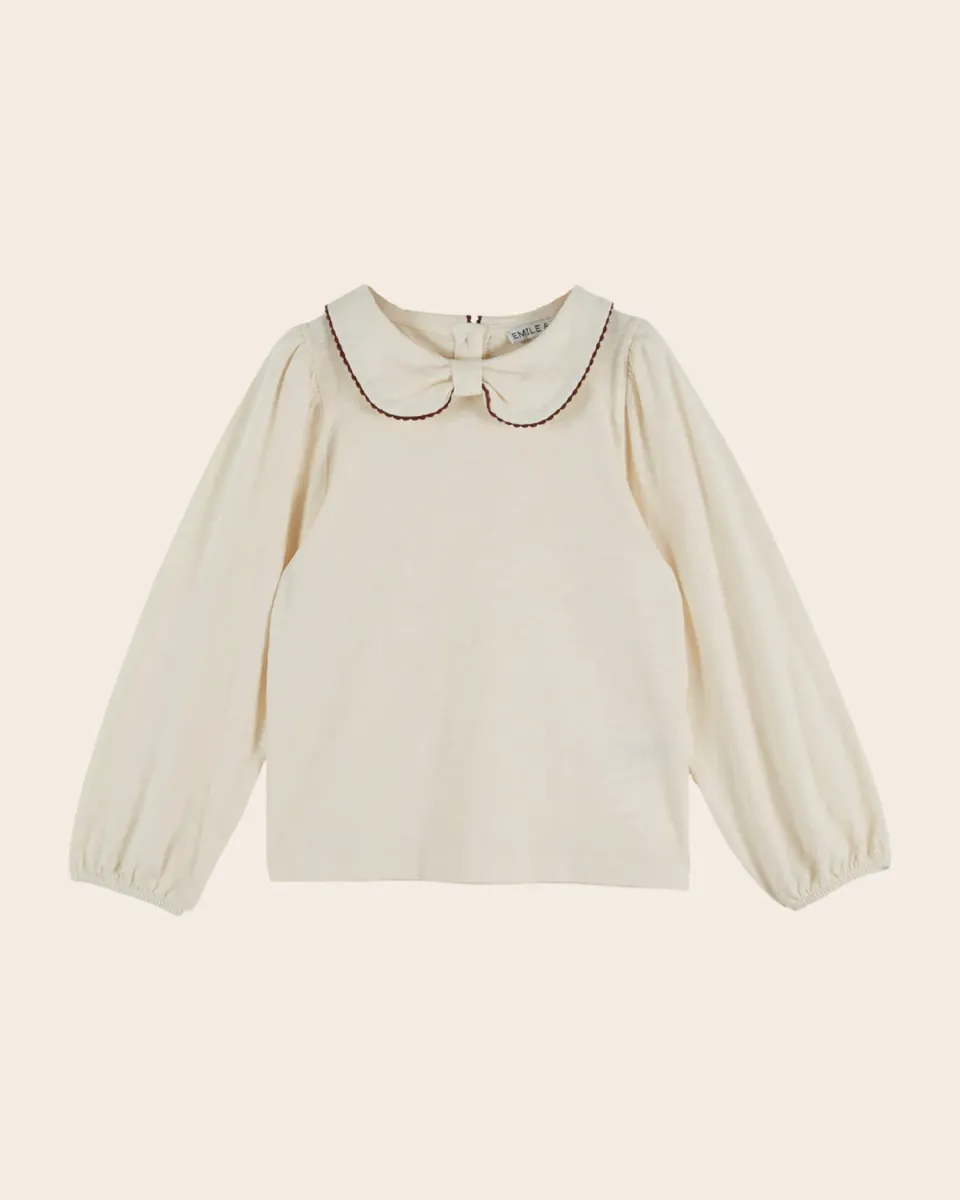 Emile et Ida piget-shirt ecru sløjfehals økologisk