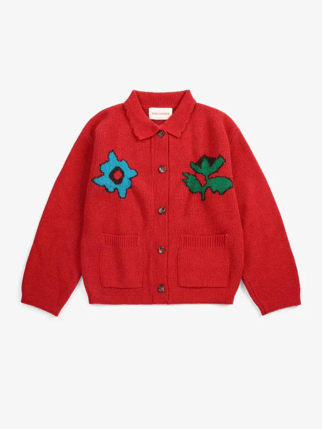 Bobo Choses Blossom cardigan rød 2-3Y uldblanding