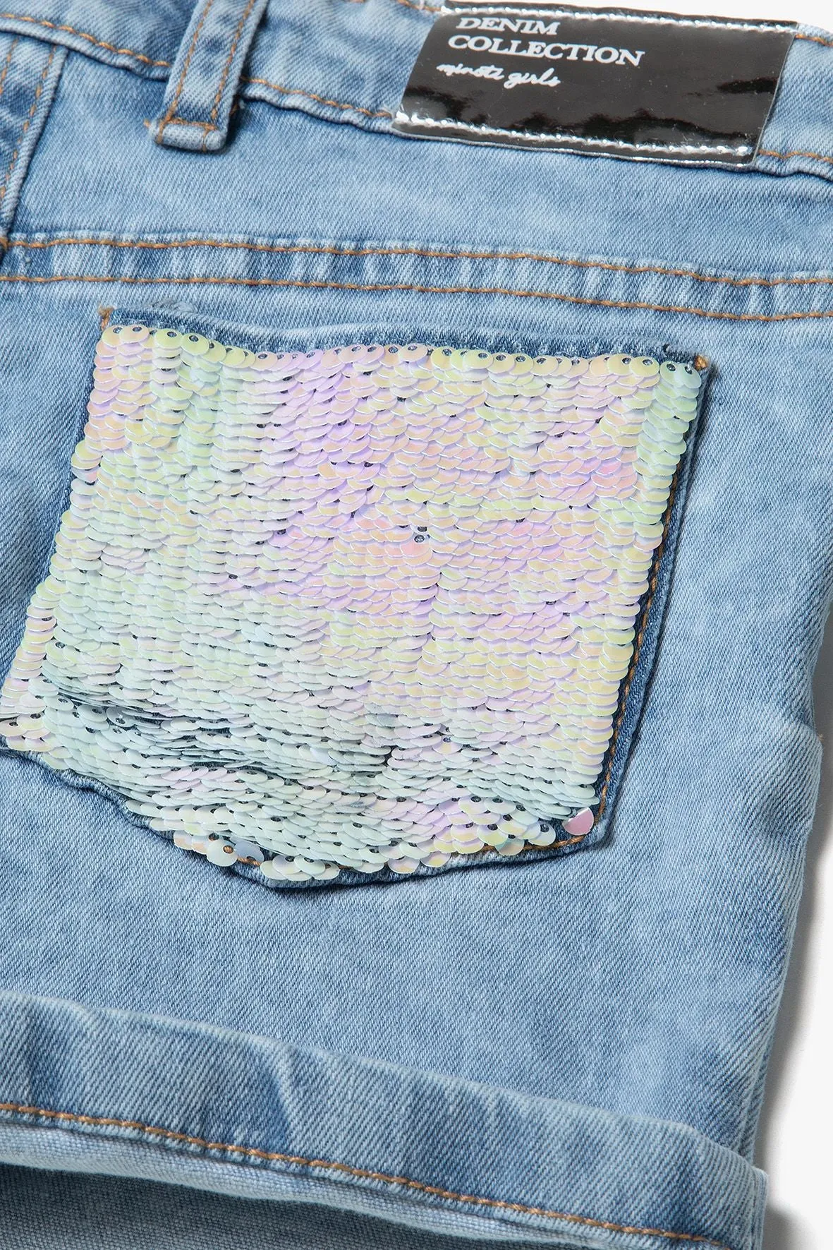 Minoti 38315 denimshorts pige lyseblå paillet