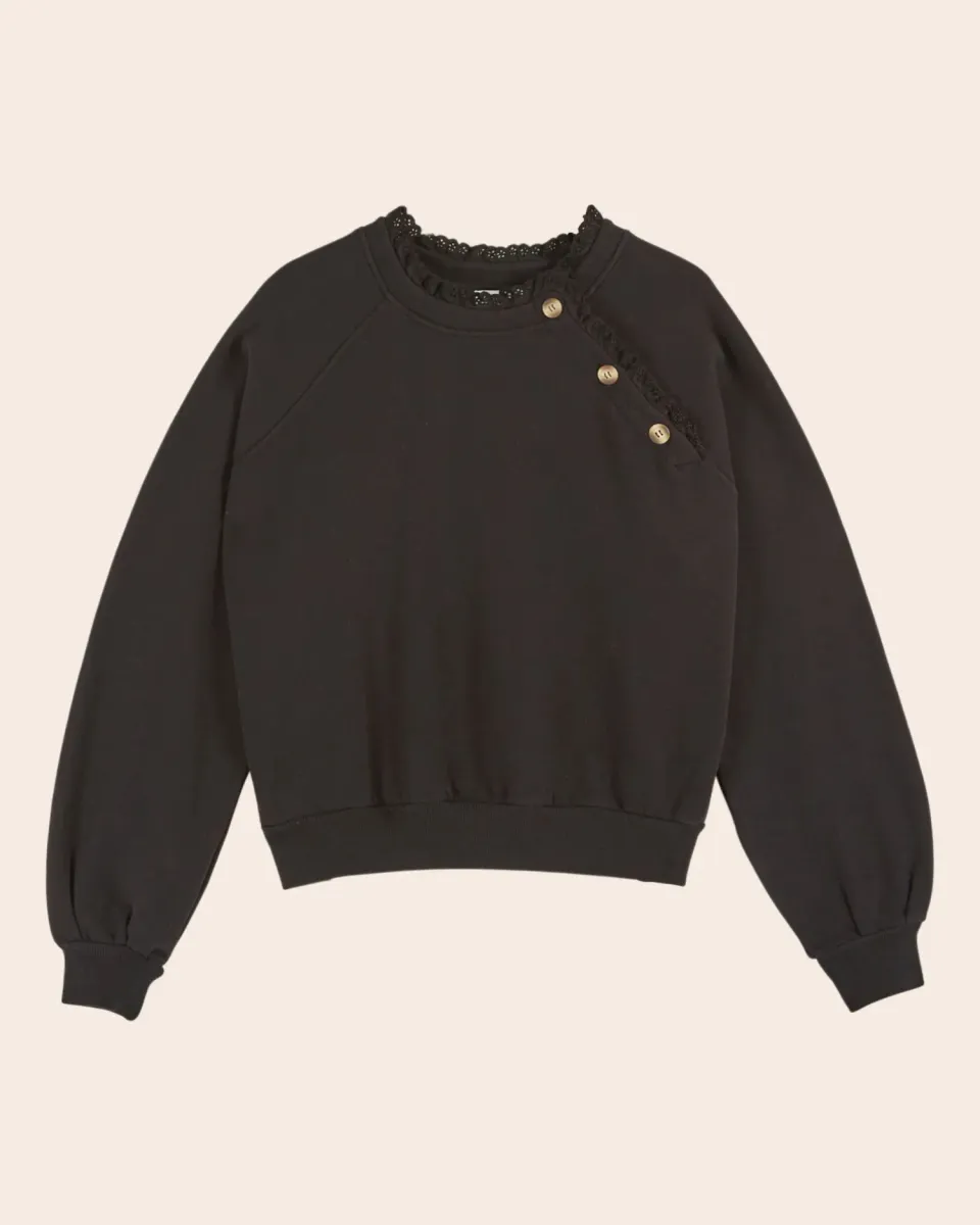 Emile et Ida Broderie Anglaise sweatshirt sort økologisk