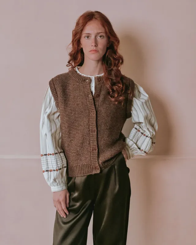 Emile et Ida vest brun ærmeløs merino uld