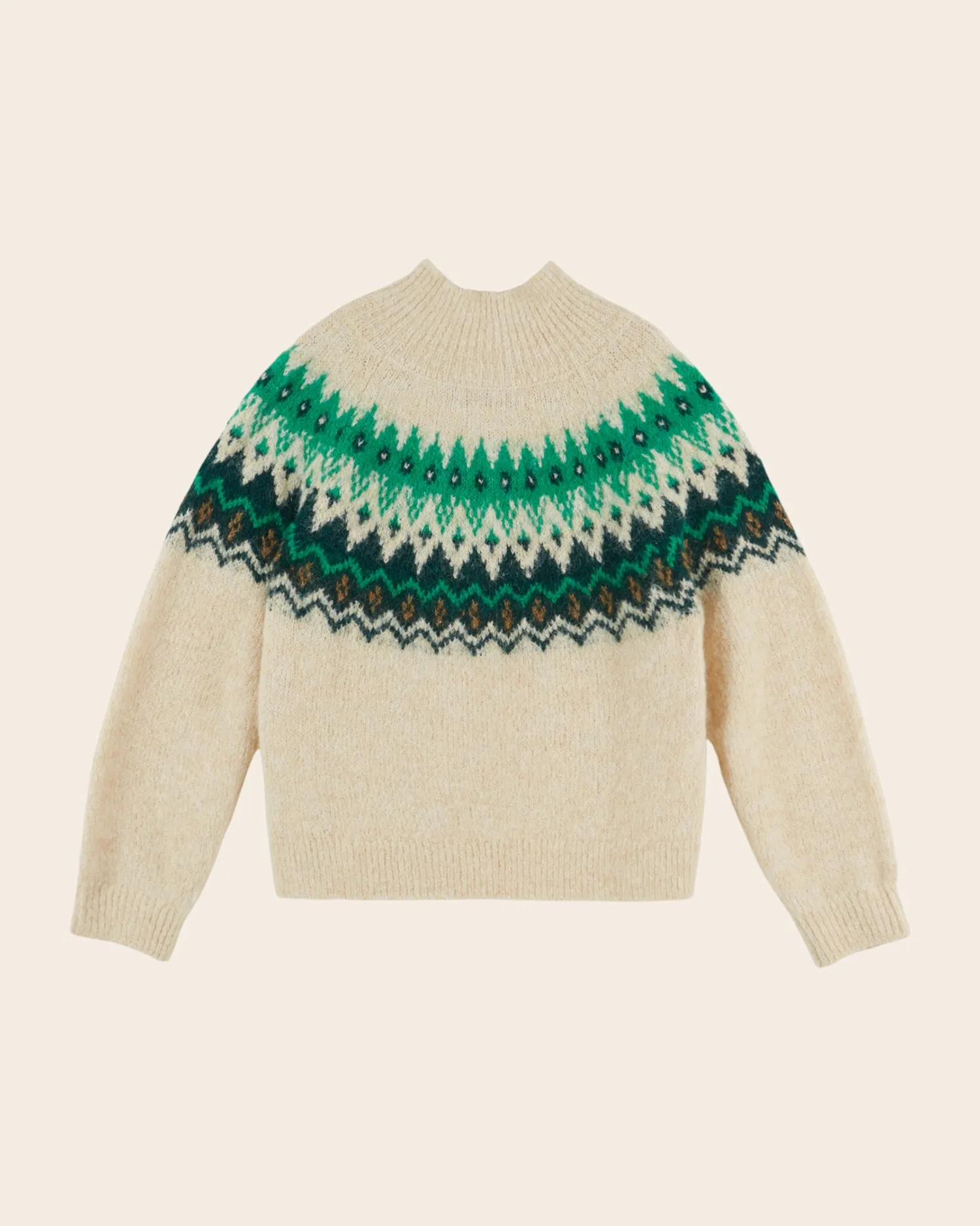 Emile et Ida Jacquard pullover ecru grøn uld