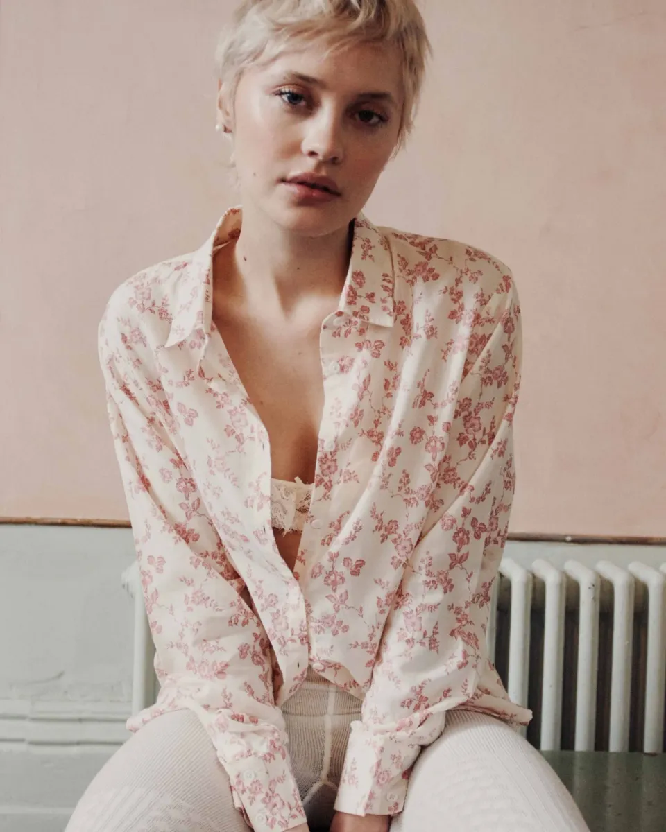 Emile et Ida skjorte ecru blomstret oversize økologisk
